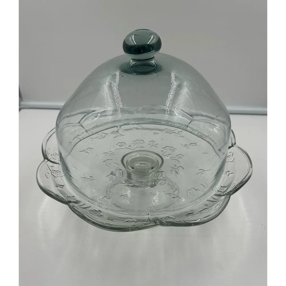 Vintage Pedestal Glass Cake Stand with Dome Holds 12